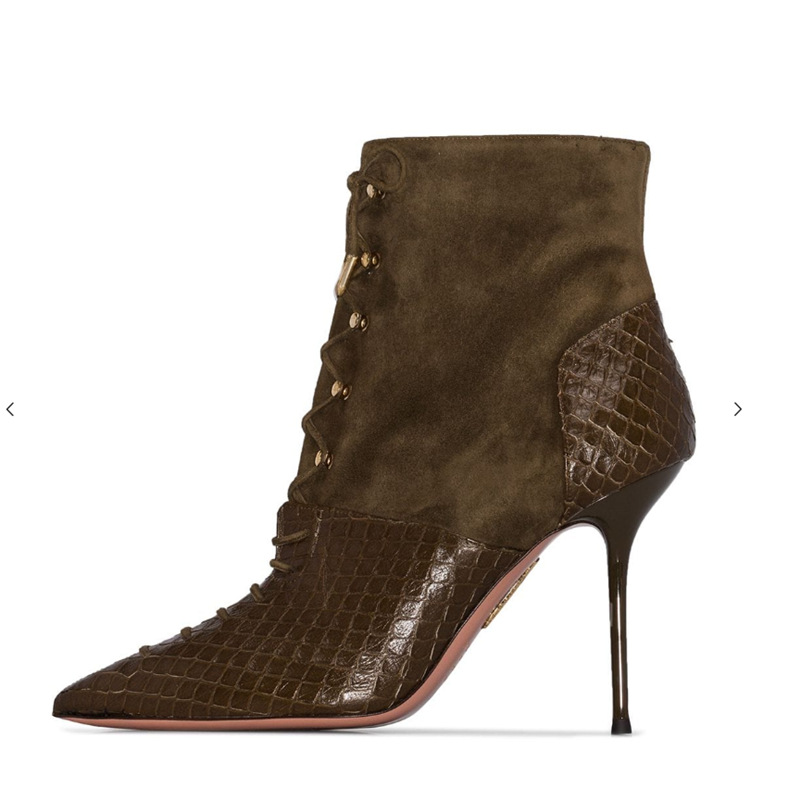 Snakeskin pattern high-heeled ankle boots