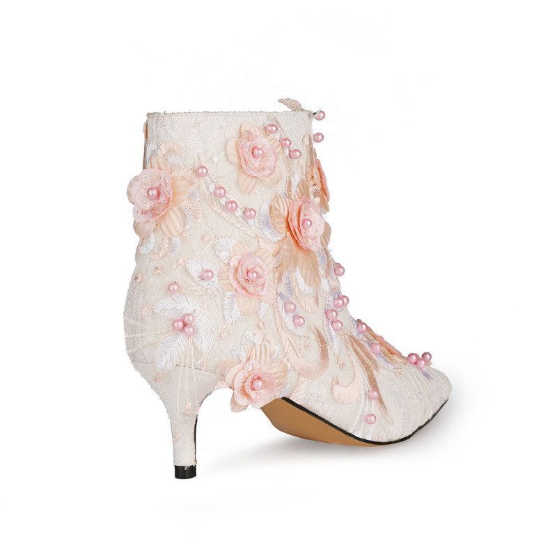 White embroidered wedding boots