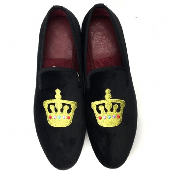 Crown Embroidment Velvet Loafers , Slipper
