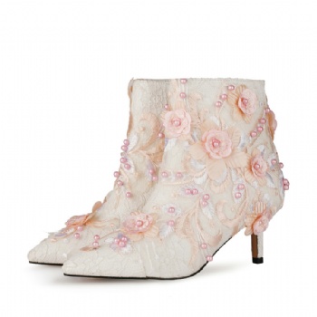 White embroidered wedding boots