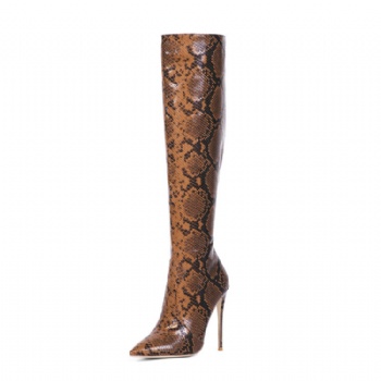 Snakeskin pattern high-top leather boots