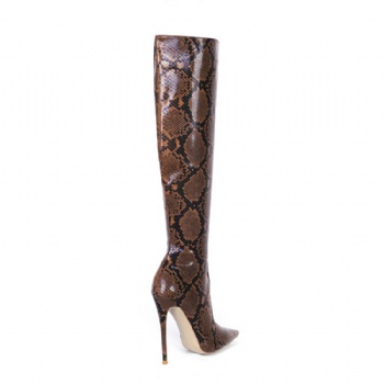 Snakeskin pattern high-top leather boots